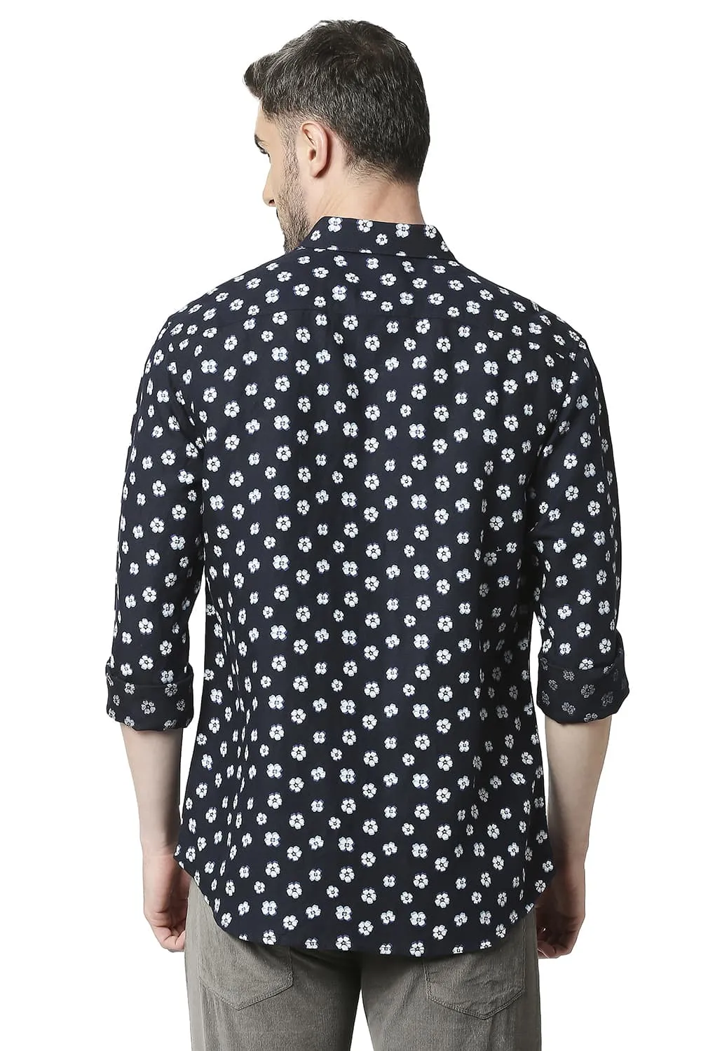 Slim Fit Linen Viscose Printed Shirt