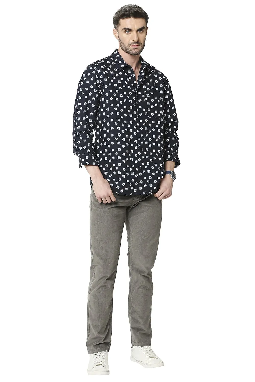 Slim Fit Linen Viscose Printed Shirt