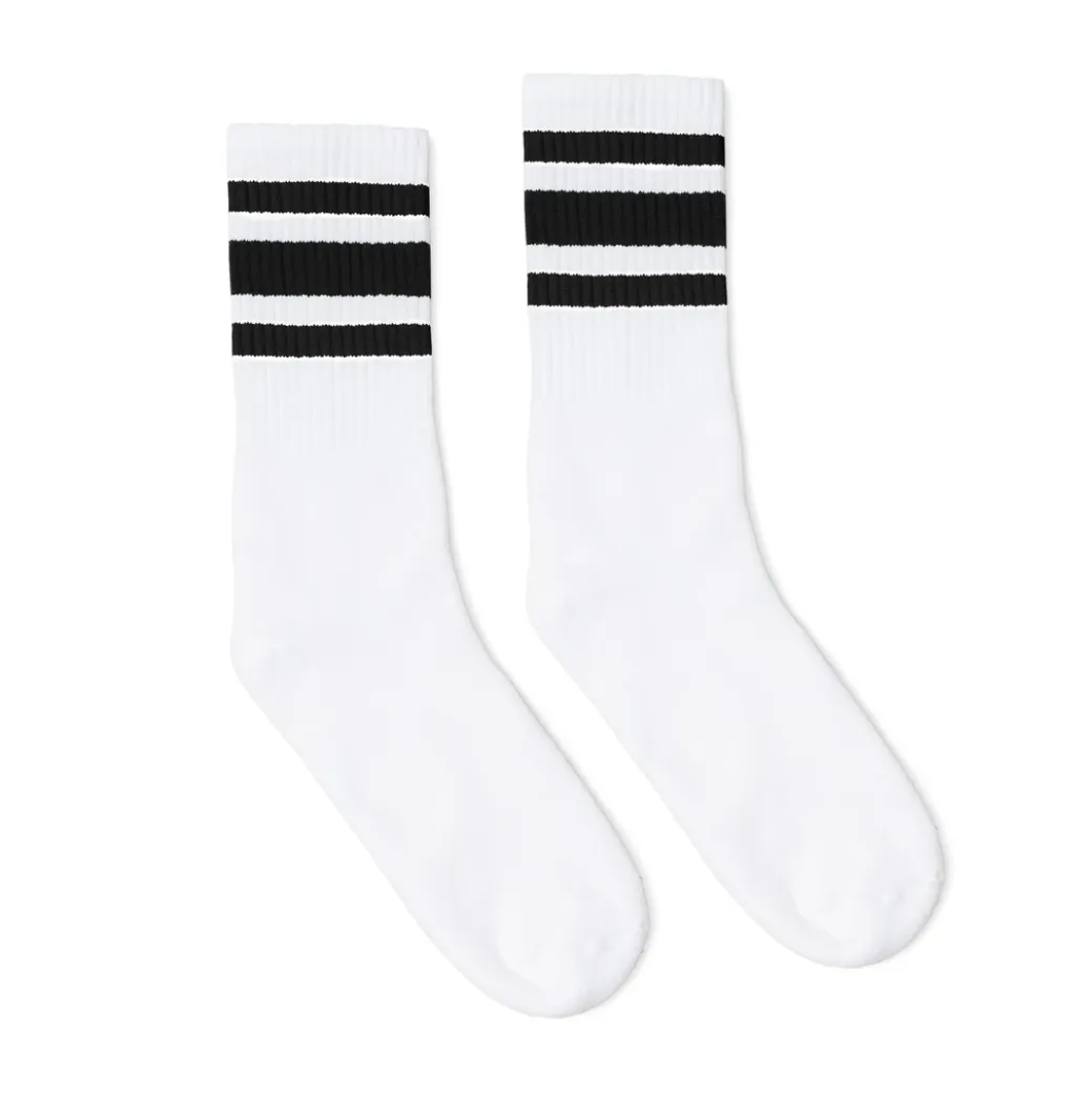 SOCCO Crew Length Socks - WHITE W/ BLACK STRIPES