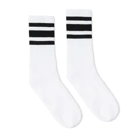SOCCO Crew Length Socks - WHITE W/ BLACK STRIPES