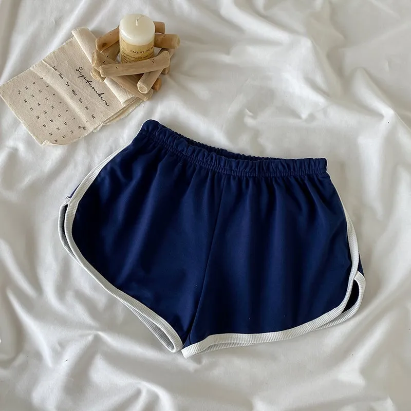Sporty Japanese Aesthetic White Bodysuit   Blue Shorts