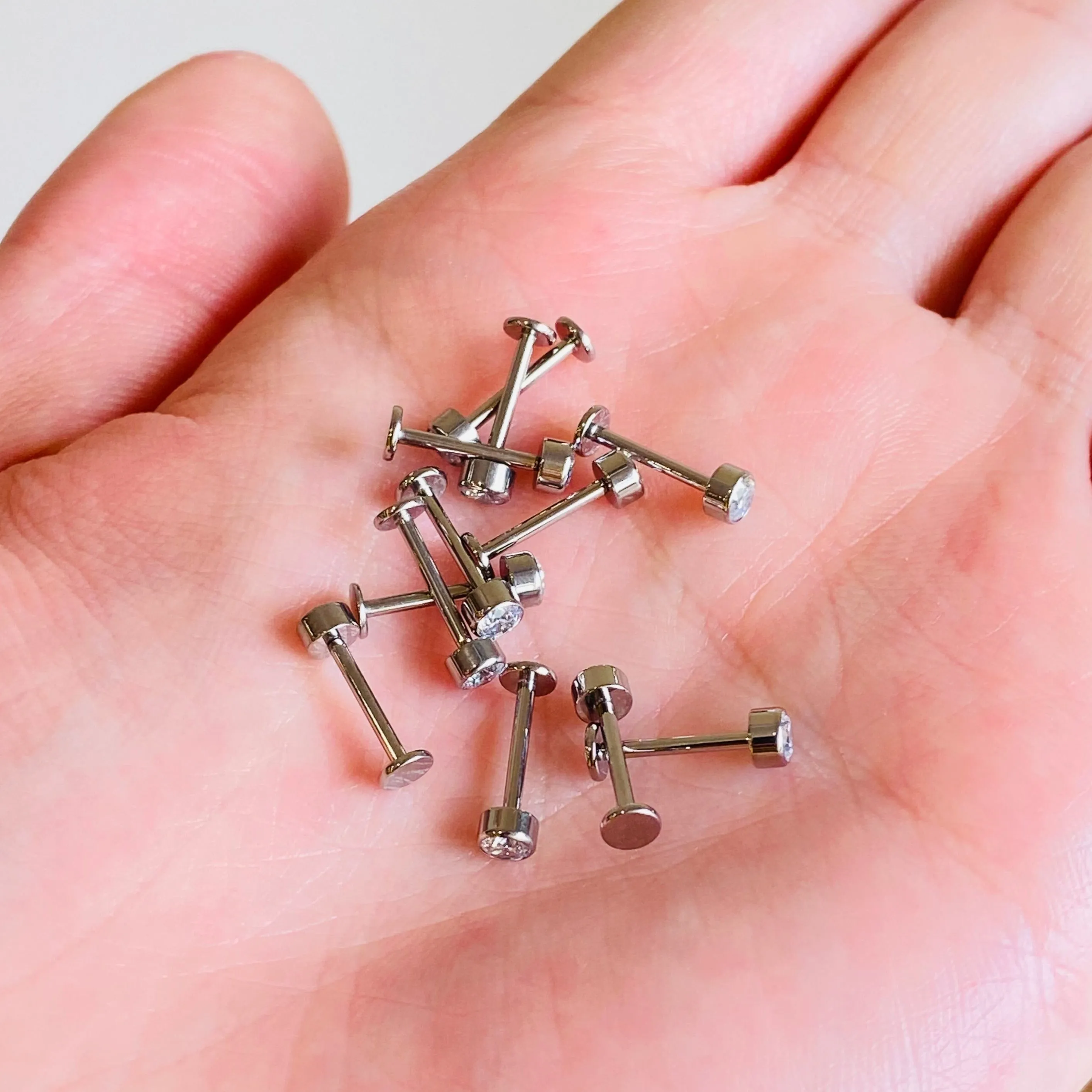 Steel Internally Threaded Bezel Set Flat CZ Tragus Labret