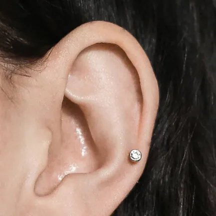 Steel Internally Threaded Bezel Set Flat CZ Tragus Labret