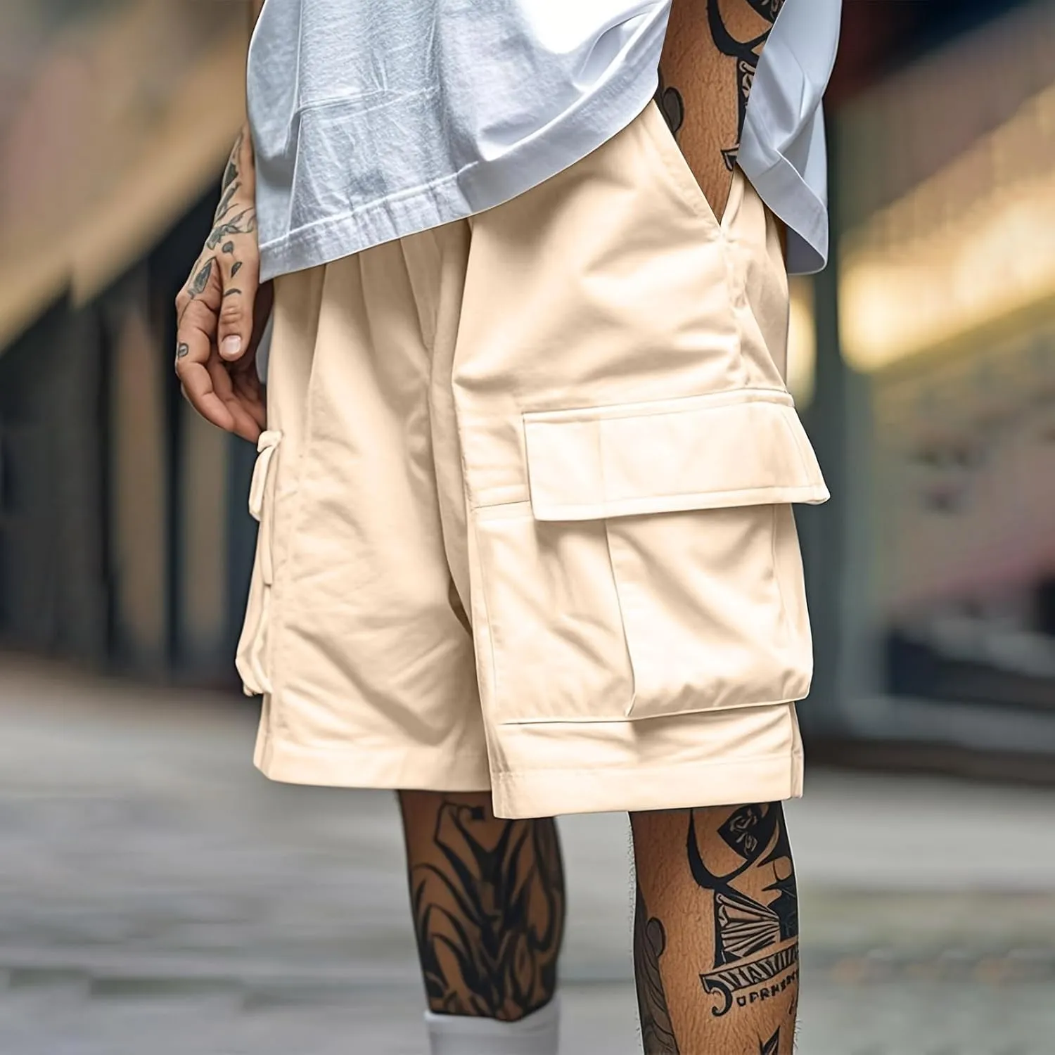 Summer Hiking Cargo Shorts for Men Casual Fashion Athletic Pants Loose Elastic Waist Beach Pants with Pockets