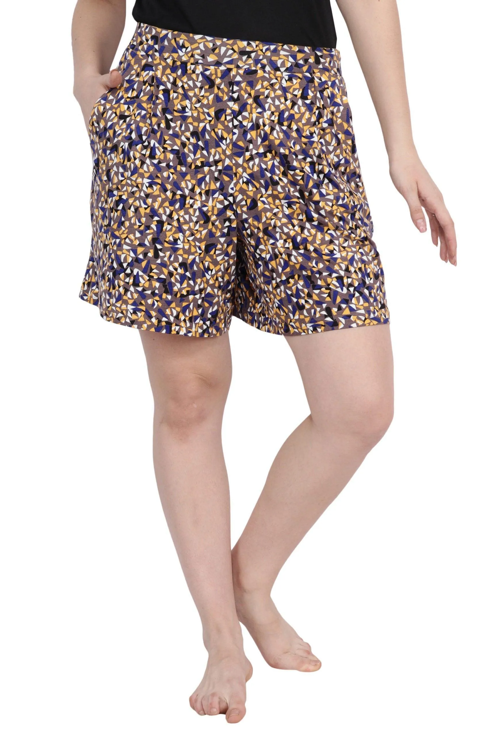 Taupe Triangular Printed Shorts