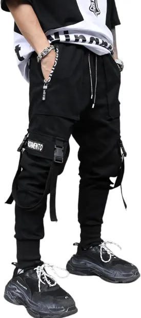 Techwear Urban Streetwear Hip Hop Multi-Pocket Pants Black Joggers, Black-10 Medium