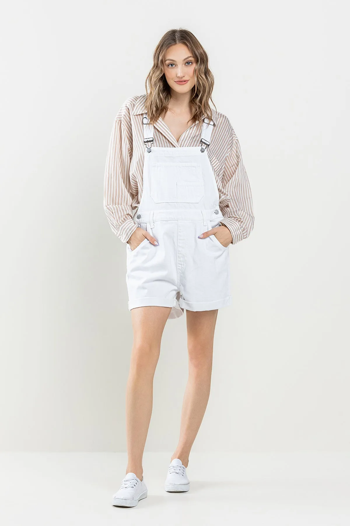 VINTAGE SHORTALL WITH CUFFED HEM IN WHITE / SP-S7542WT