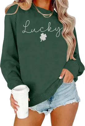 VVNTY St. Patrick's Day Sweatshirt for Women: Embroidered Lucky Shamrock Graphic Tee Shirts Paddy's Day Pullover Tops