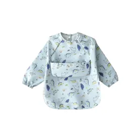 Waterproof Long Sleeve Baby Smock Bib in Jurassic Blue