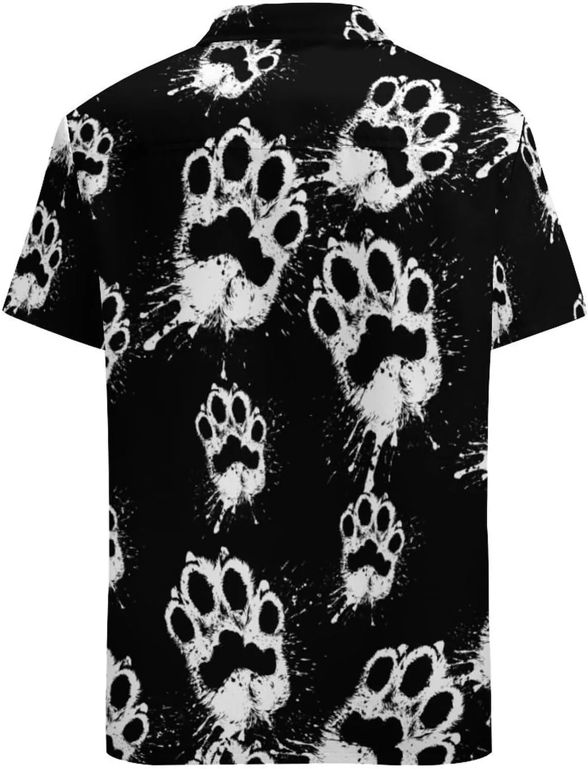 White Paw Print Handprint Splash Men's Button Down Hawaiian Shirt Casual Loose Fit Cuban Collar Beach Shirts