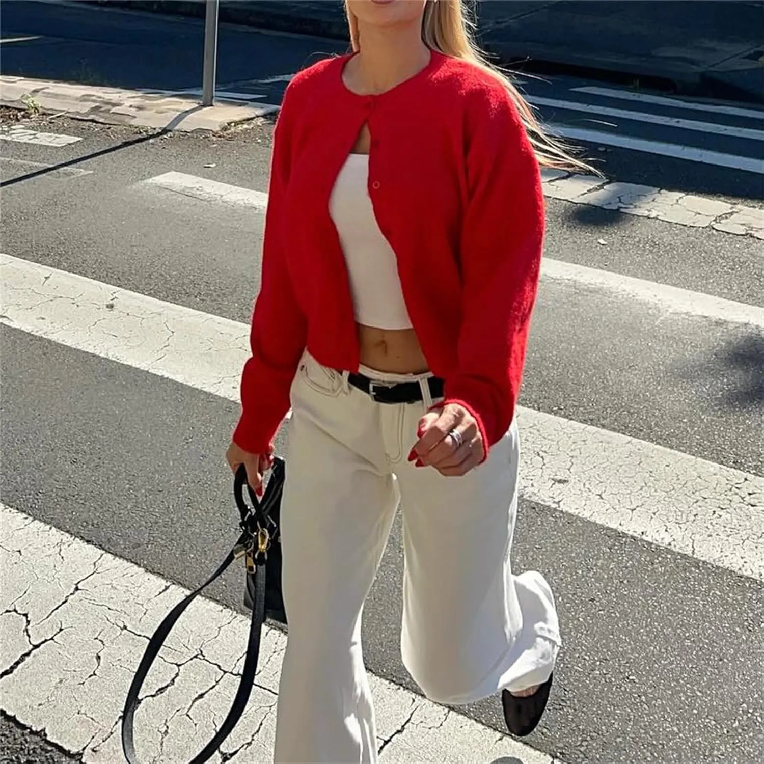 Women Casual Solid Long Sleeve Whispers Knit Cardigan Cute Y2k Crewneck Open Front Button Down Cropped Cardigan Sweater