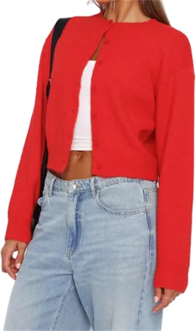 Women Casual Solid Long Sleeve Whispers Knit Cardigan Cute Y2k Crewneck Open Front Button Down Cropped Cardigan Sweater