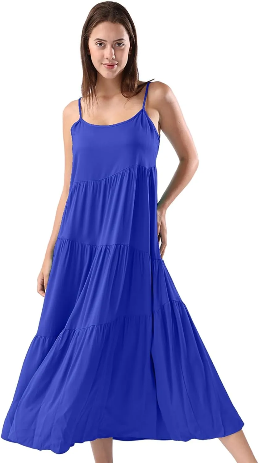 Women Summer Spaghetti Strap Sleeveless Casual Flowy Beach Vacation 2025 Maxi Dress