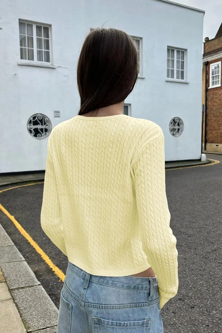 Women Y2k Cute Crewneck Cable Knit Lightweight Cropped Cardigan Tops Fall Open Front Button Pullover Sweaters