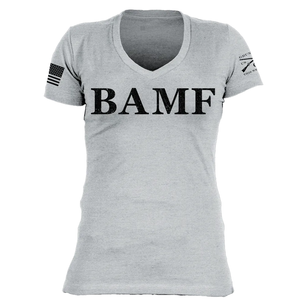 Women's BAMF V-Neck - Heather Gray