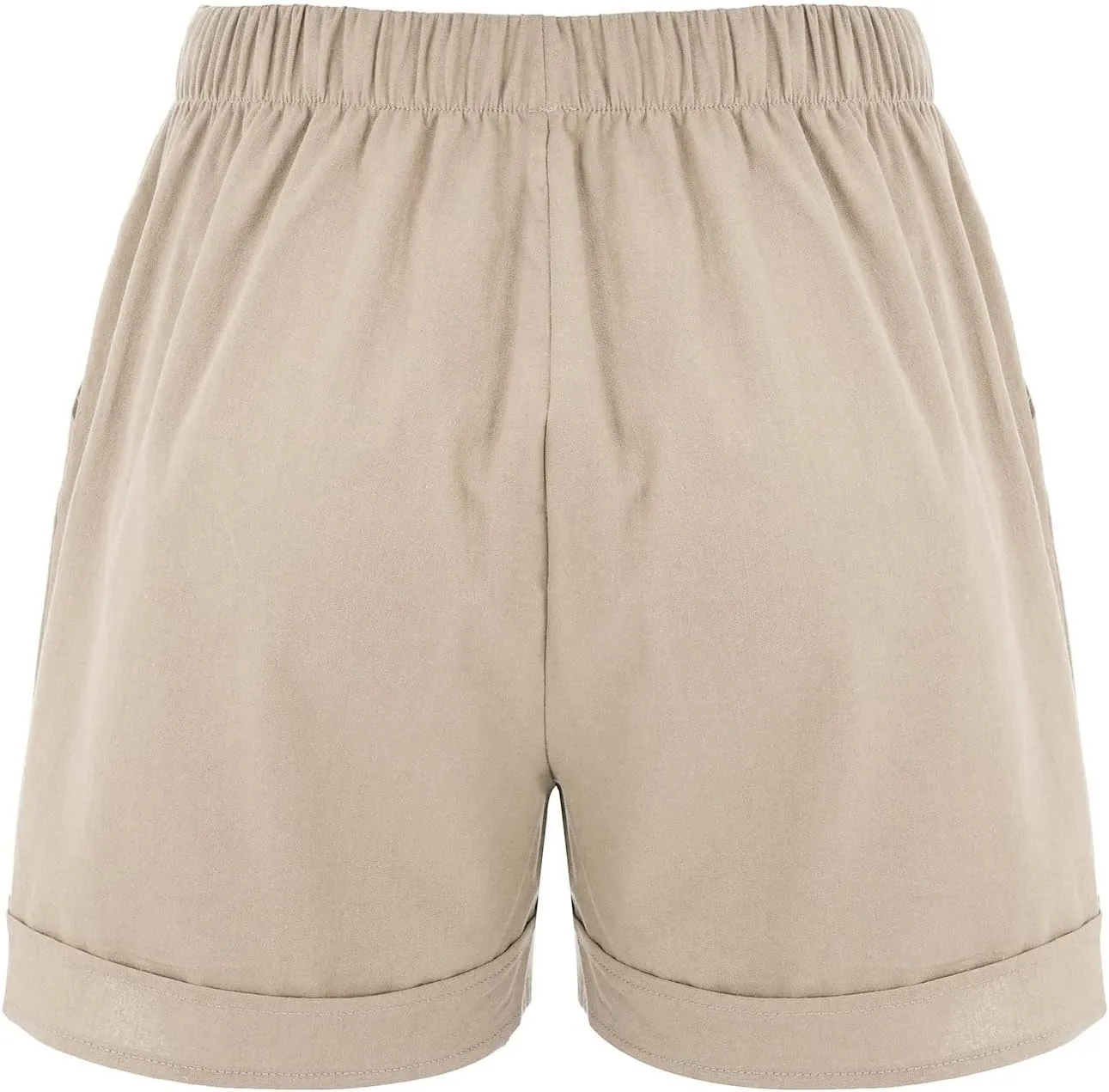 Womens Linen Shorts Elastic Waist High Waist Shorts Drawstring Summer Beach Short Wide Leg Comfy Short with Pockets