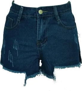 Women's Short Jeans, High Waist Classic Holes Shorts with Pockets Burr Hem Garment for Female