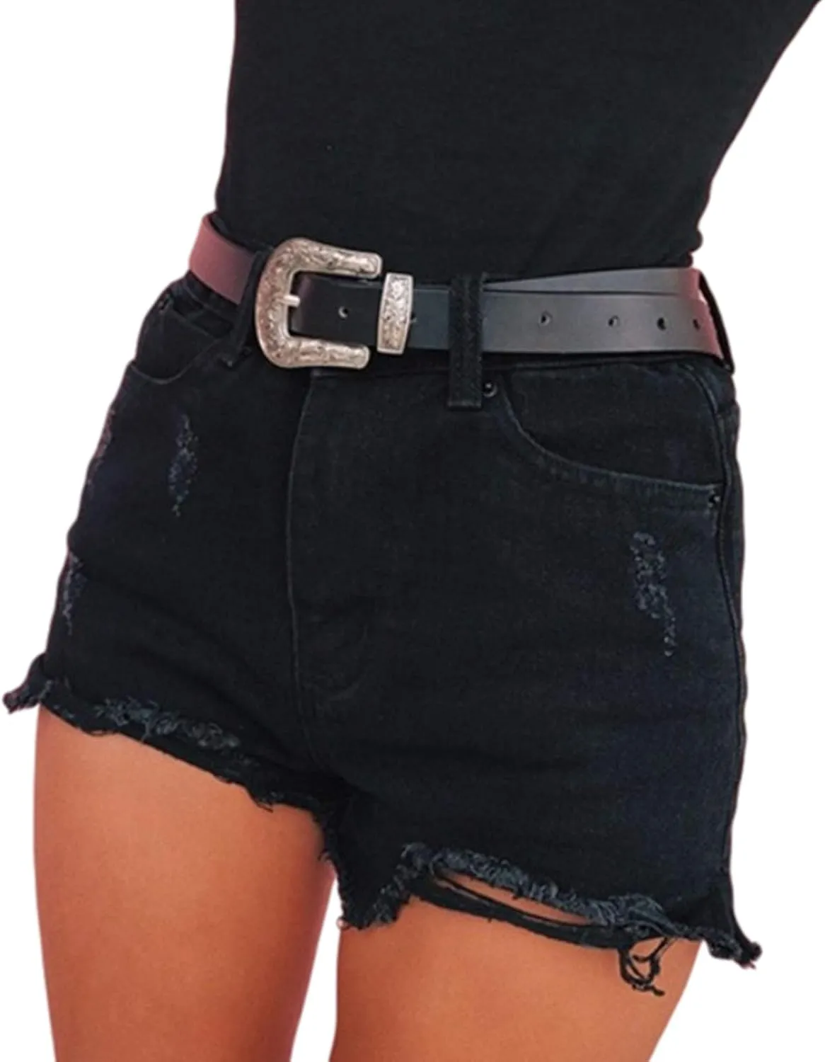 Women's Short Jeans, High Waist Classic Holes Shorts with Pockets Burr Hem Garment for Female