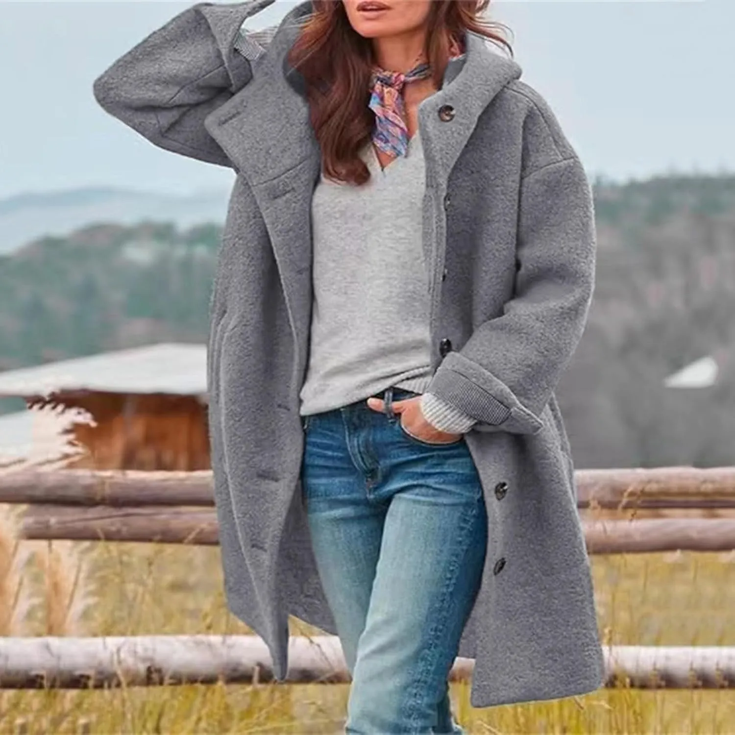 Womens Wool Blend Pea Coat Winter Warm Single Breasted Hooded Trench Coat Casual Office Work Dressy Outwear Jacket