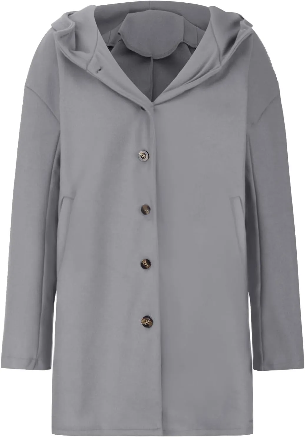 Womens Wool Blend Pea Coat Winter Warm Single Breasted Hooded Trench Coat Casual Office Work Dressy Outwear Jacket
