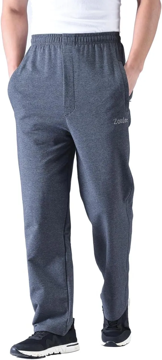 Zoulee Men's Casual Cotton Jogger Sweatpants Zipper Front Pants