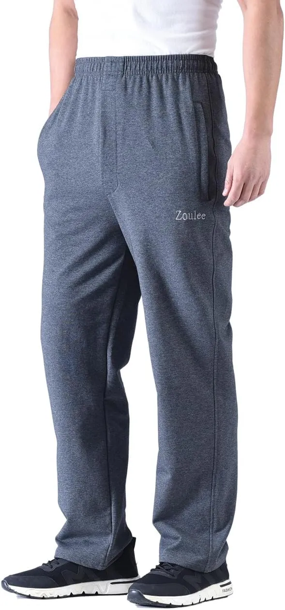 Zoulee Men's Casual Cotton Jogger Sweatpants Zipper Front Pants