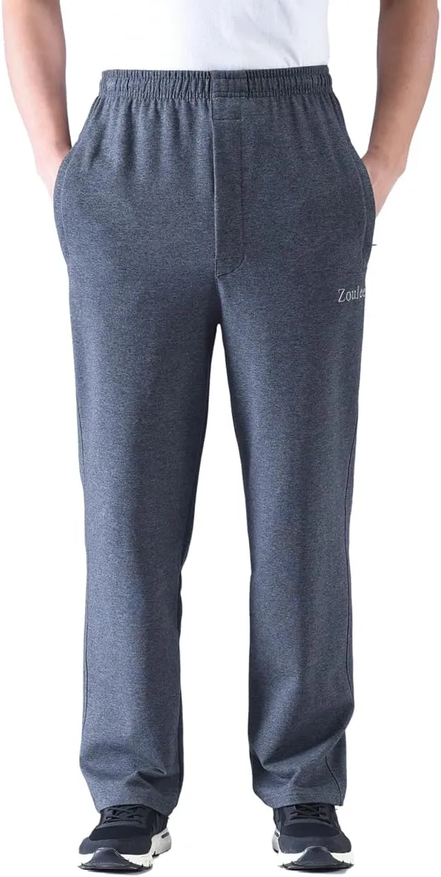 Zoulee Men's Casual Cotton Jogger Sweatpants Zipper Front Pants