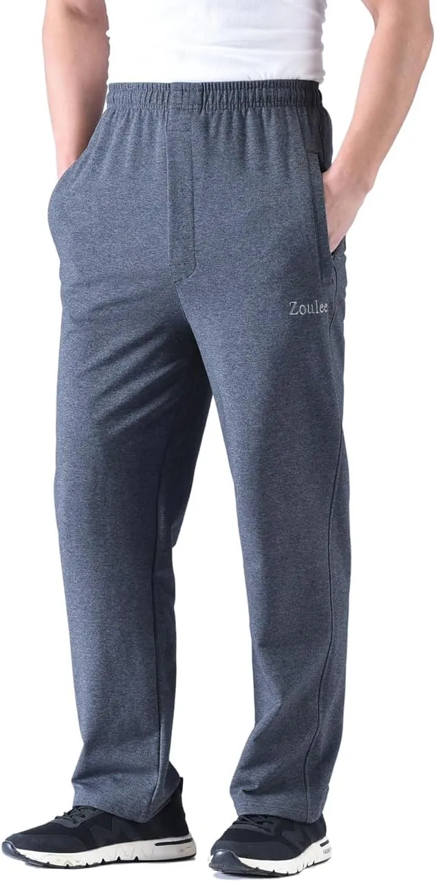Zoulee Men's Casual Cotton Jogger Sweatpants Zipper Front Pants